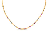14K Yellow Gold Red Ruby and 3/8 Cttw Diamond Alternating Link Necklace