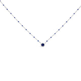 Sterling Silver Created Sapphire Bead Chain Necklace 18 Inch