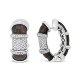 18K White Gold Flash Plated .925 Sterling Silver Clear Graphite Grey Enamel 5/8 Cttw Round Diamonds Huggie Hoop Earrings (F-G Color, VS1-VS2 Clarity)