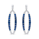 18K White Gold 1-1/10 Cttw Blue Diamond and Sapphire Oval Openwork Dangle Earrings