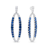 18K White Gold 1-1/10 Cttw Blue Diamond and Sapphire Oval Openwork Dangle Earrings