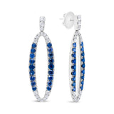 18K White Gold 1-1/10 Cttw Blue Diamond and Sapphire Oval Openwork Dangle Earrings
