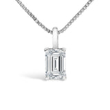 14K White Gold 3/4 Cttw Lab Grown Emerald Cut Solitaire Diamond Pendant Necklace