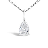 14K White Gold 3/4 Cttw Lab Grown Pear Diamond Solitaire Pendant Necklace