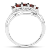 0.76 Carat Genuine Garnet and White Diamond .925 Sterling Silver Ring