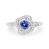 0.55 Carat Genuine Tanzanite and White Diamond 14K White Gold Ring