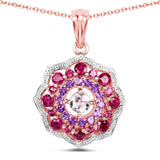 14K Rose Gold Plated 2.30 Carat Genuine Morganite, Rhodolite and Amethyst .925 Sterling Silver Pendant