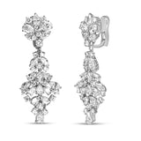 18K White Gold 9 1/2 Cttw Diamond Cluster Drop Dangle Clip-On Earrings (F-G Color, VS1-VS2 Clarity)