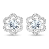 0.61 Carat Genuine Aquamarine and White Diamond 14K White Gold Earrings