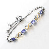 1.79 Carat Genuine Tanzanite and White Topaz .925 Sterling Silver Bracelet