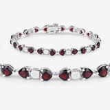 11.10 Carat Genuine Garnet and White Diamond .925 Sterling Silver Bracelet