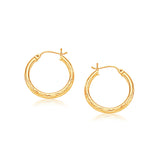 14k Yellow Gold Hoop Earring with Diamond-Cut Finish(3x25mm)