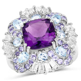 8.38 Carat Genuine Multi Stones .925 Sterling Silver Ring