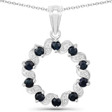1.30 Carat Genuine Blue Sapphire and White Topaz .925 Sterling Silver Pendant