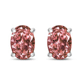 14K White Gold 1.0 Cttw Lab Grown Pink Oval 4 Prong Set Classic Diamond Solitaire Stud Earrings (Pink Color, VS2-SI1 Clarity)