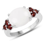 3.58 Carat Genuine Opal & Garnet .925 Sterling Silver Ring
