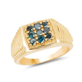 14K Yellow Gold Plated 0.63 Carat Genuine Blue Diamond .925 Sterling Silver Ring