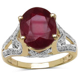 14K Yellow Gold Plated 4.00 Carat Genuine Ruby .925 Sterling Silver Ring