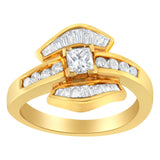 14K Yellow Gold 1.0 Cttw Princess Diamond Geometric Cocktail Ring