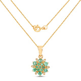 0.72 Carat Genuine Zambian Emerald and White Diamond 14K Yellow Gold Pendant