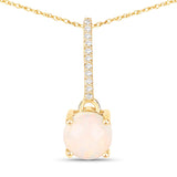 0.53 Carat Genuine Ethiopian Opal and White Diamond 10K Yellow Gold Pendant