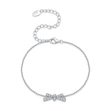 925 Sterling Silver White Gold Plated Moissanite Bow-Knot 15+6cm Bracelet for Women