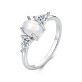 925 Sterling Silver White Gold Plated Natural Moonstone CZ Size 6 Ring for Women