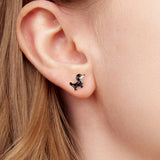 925 Sterling Silver Enamel Oxidized Silver Earrings 0.9*1.0cm for Women