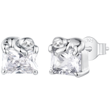 925 Sterling Silver White Gold Plated 0.7x0.7cm Pavé CZ Earrings for Women