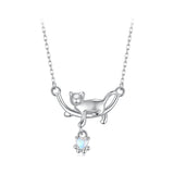 925 Sterling Silver White Gold Plated Moonstone 40+5cm Necklace for Women