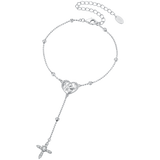 925 Sterling Silver White Gold Plated CZ Heart 15+6cm Bracelet for Women