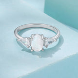 925 Sterling Silver White Gold Plated Natural Moonstone CZ Size 6 Ring for Women