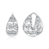 925 Sterling Silver White Gold Plated CZ 1.4 x 0.7 cm Hoop Earrings for Women