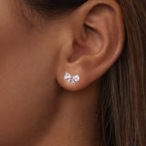 925 Sterling Silver White Gold Plated CZ Earrings for Women - 0.7x1.0cm