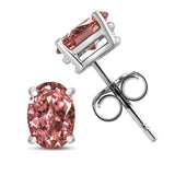 14K White Gold 1.0 Cttw Lab Grown Pink Oval 4 Prong Set Classic Diamond Solitaire Stud Earrings (Pink Color, VS2-SI1 Clarity)
