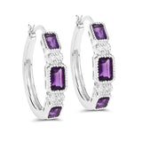 2.18 Carat Genuine Amethyst and White Topaz .925 Sterling Silver Earrings