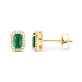 0.91 Carat Genuine Zambian Emerald and White Diamond 14K Yellow Gold Earrings