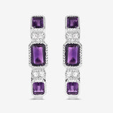 2.18 Carat Genuine Amethyst and White Topaz .925 Sterling Silver Earrings