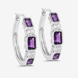 2.18 Carat Genuine Amethyst and White Topaz .925 Sterling Silver Earrings