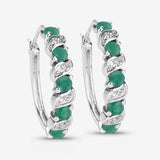 1.08 Carat Genuine Emerald and White Topaz .925 Sterling Silver Earrings