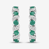 1.08 Carat Genuine Emerald and White Topaz .925 Sterling Silver Earrings