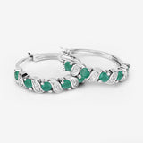 1.08 Carat Genuine Emerald and White Topaz .925 Sterling Silver Earrings
