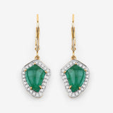 6.40 Carat Genuine Colombian Emerald and White Diamond 14K Yellow Gold Earrings