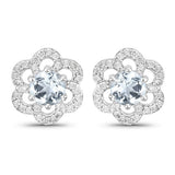 0.61 Carat Genuine Aquamarine and White Diamond 14K White Gold Earrings