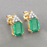 2.87 Carat Genuine Ethiopian Emerald and White Diamond 14K Yellow Gold Earrings