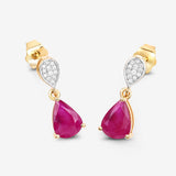 2.46 Carat Genuine Ruby and White Diamond 10K Yellow Gold Earrings