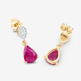 2.46 Carat Genuine Ruby and White Diamond 10K Yellow Gold Earrings