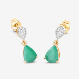 2.28 Carat Genuine Zambian Emerald and White Diamond 10K Yellow Gold Earrings