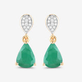 2.28 Carat Genuine Zambian Emerald and White Diamond 10K Yellow Gold Earrings