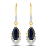 2.79 Carat Genuine Blue Sapphire and White Diamond 14K Yellow Gold Earrings